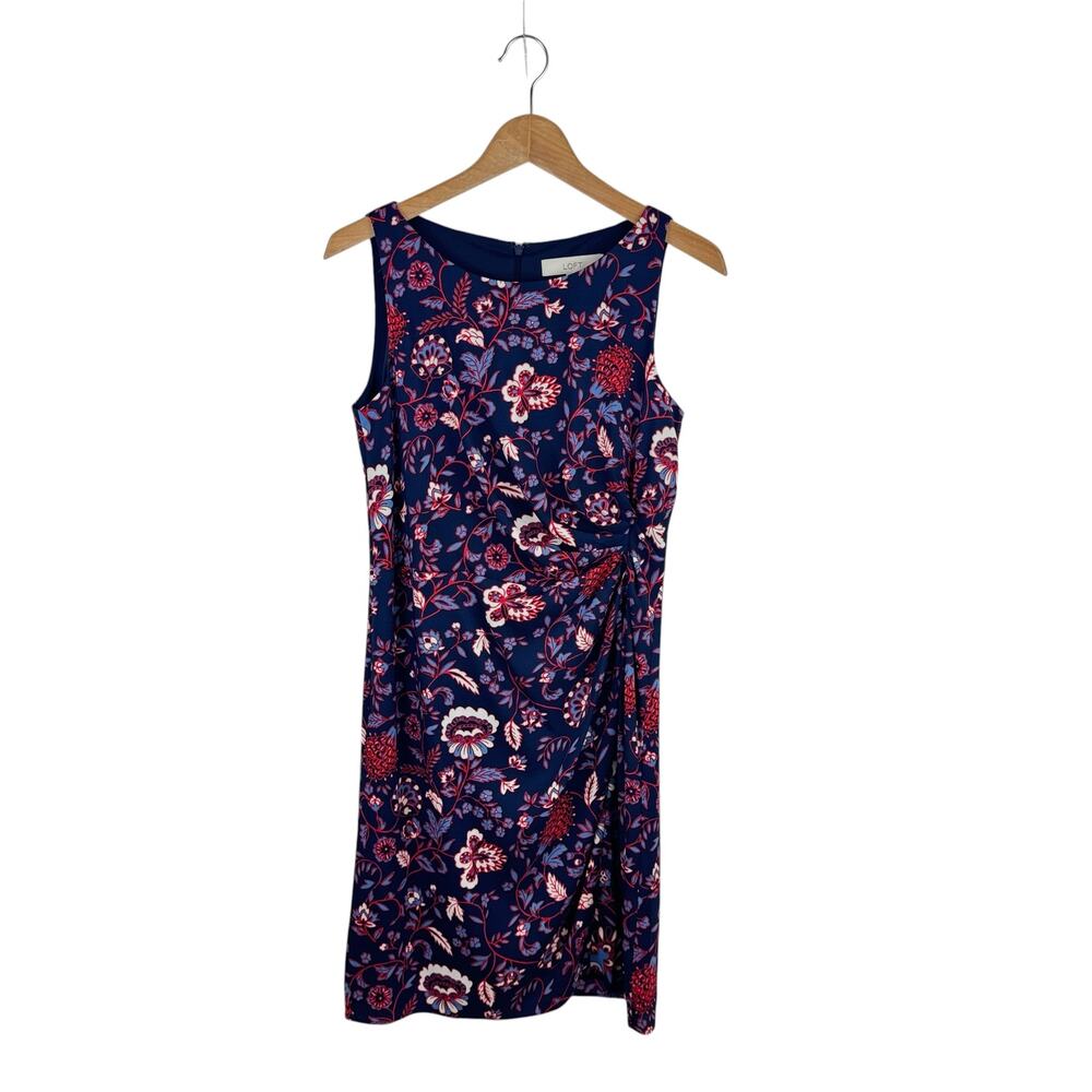 NWT LOFT Red White & Blue Floral Sheath Dress